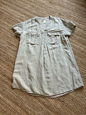 H&M Linen-Blend Tunic Top in Olive